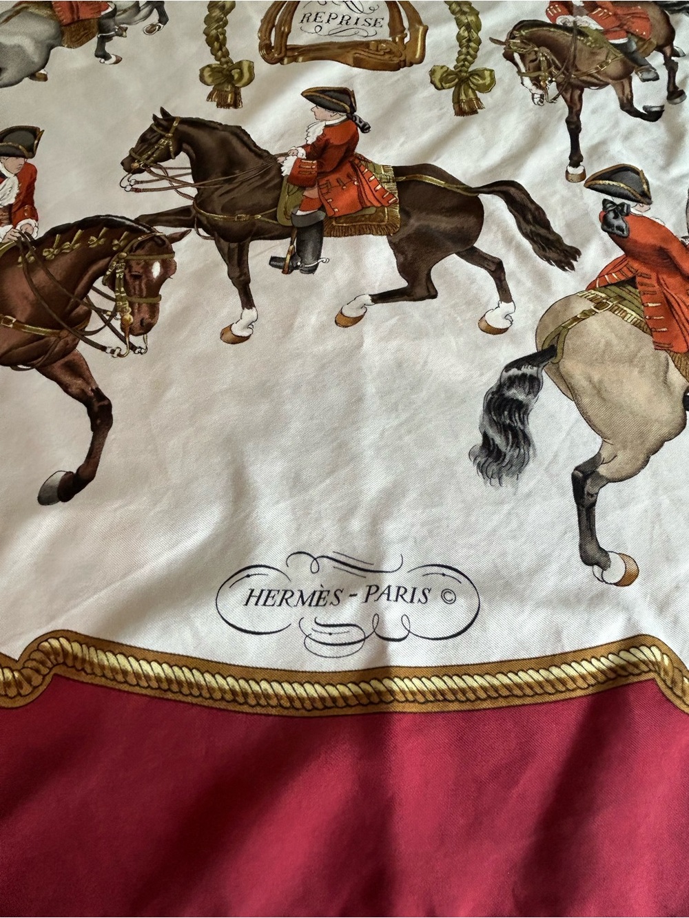 Vintage Hermès Paris “Reprise” Silk Scarf Equestrian Horse Print Burgundy - Picture 2 of 3